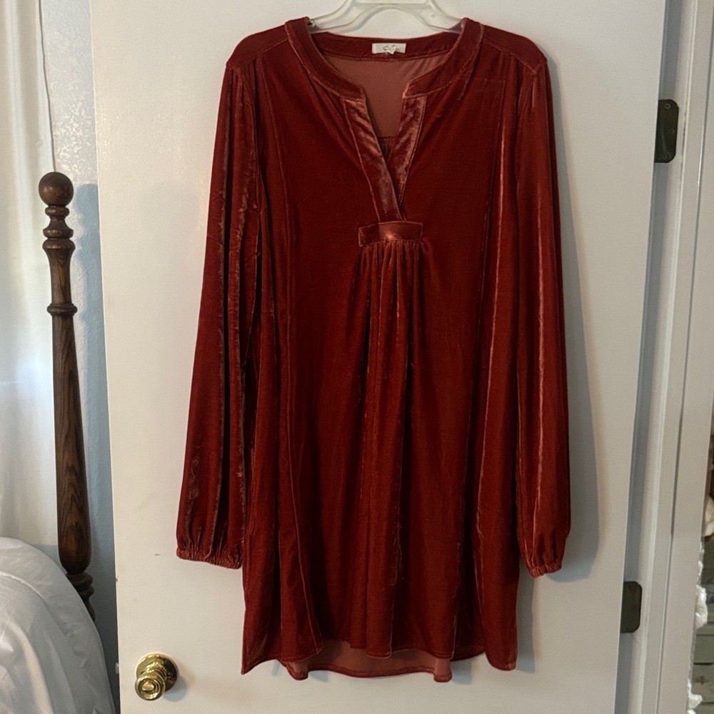 Easel Orange Velvet Mini Dress